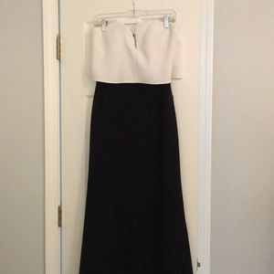 Floor length black and white strapless dress